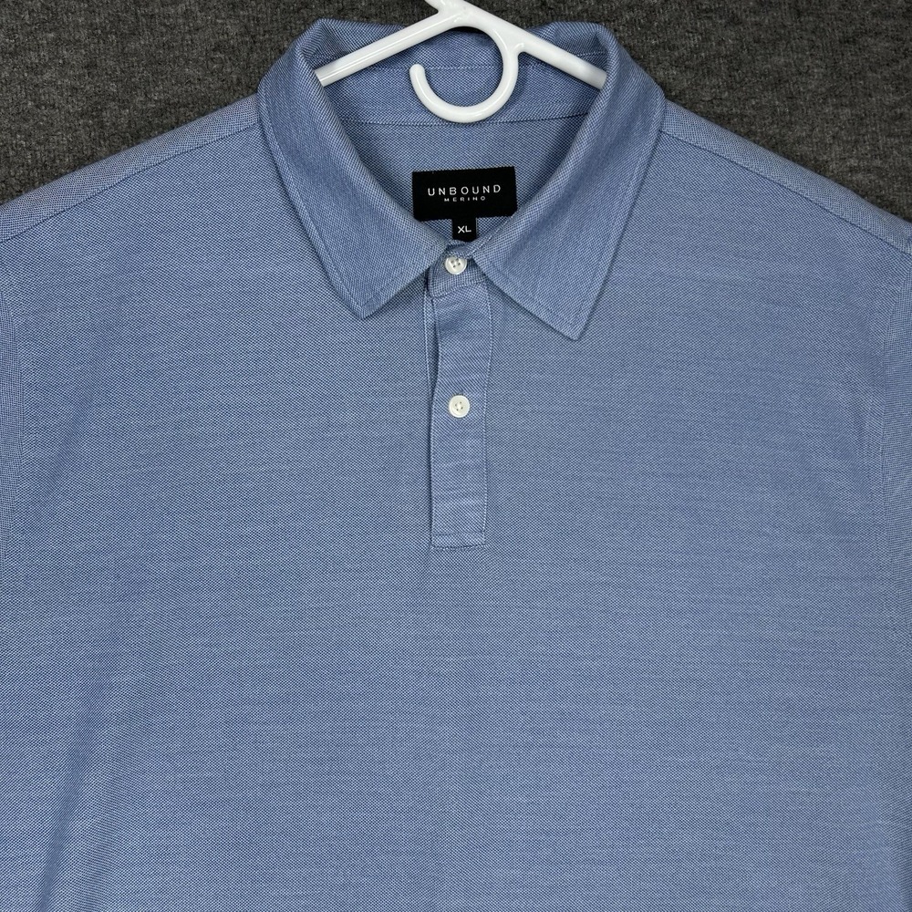 Unbound Merino Polo Shirt Mens XL Blue Merino Wool Blend Performance Knit Golf